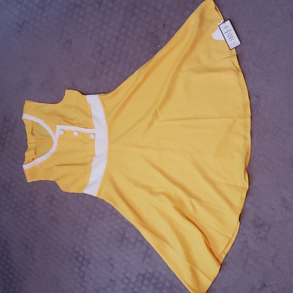 Yellow/White Retro Swing Dress- Size 14